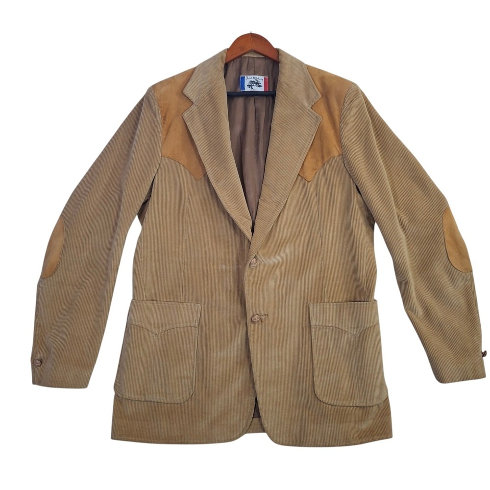 Brad Whitney The Colorado Tan Corduroy Western Blazer Suede Yoke Mens 46 Long